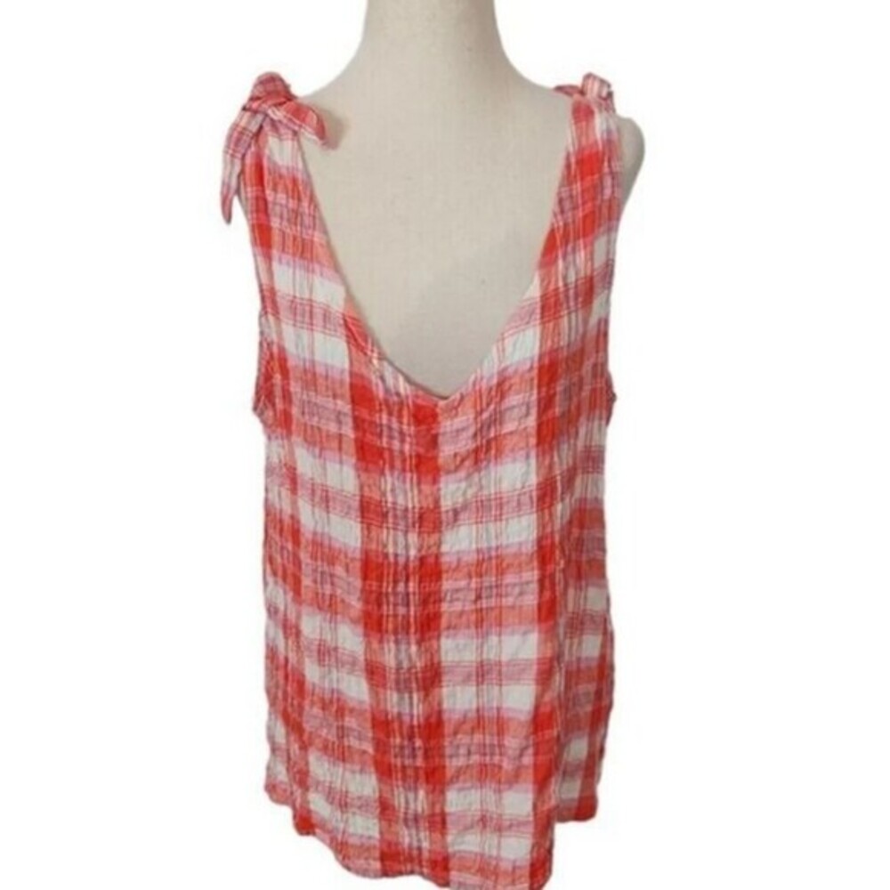 Jane +Delancey Gauze Plaid Boho V-Neck Tie-Shoulder Swing Sleeveless Top (NWT)